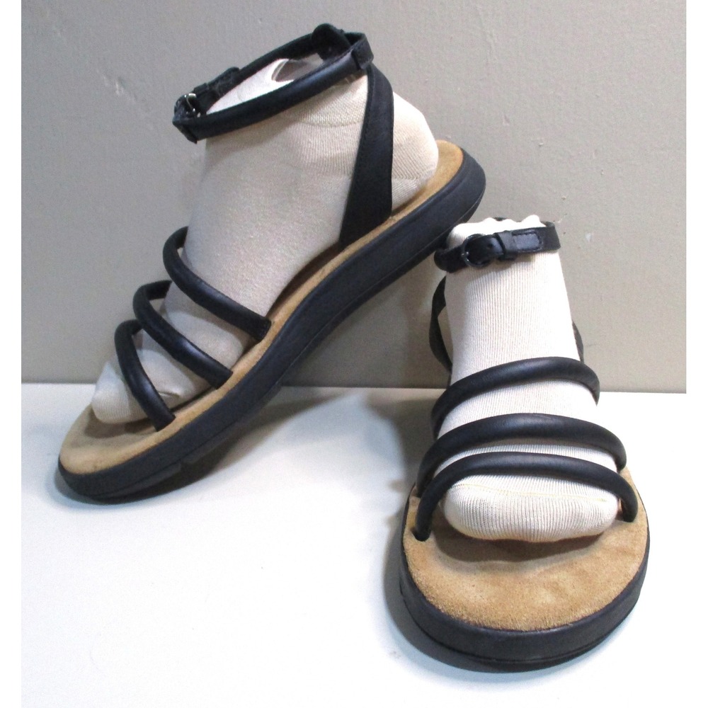 Clarks Womens Black Leather Strappy Ankle Strap Sandals 261646174065 Size 9